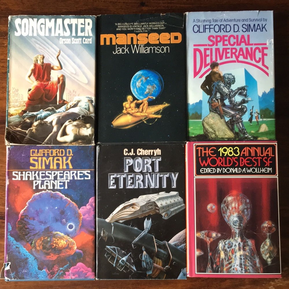 6 Vintage Sci Fi Hardcover Books from 80s Science Fiction Simak